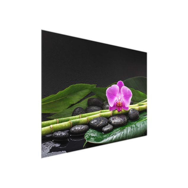 Obrazy na szkle duchowość Zielony bambus z kwiatem orchidei