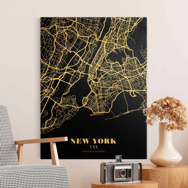 Obrazy nowoczesny Mapa miasta Nowy Jork - Klasyczna czerń