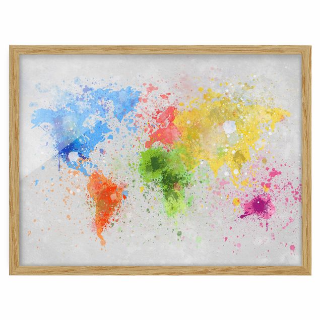 Obrazy w ramie do kuchni Mapa świata z kolorowym rozbryzgiem