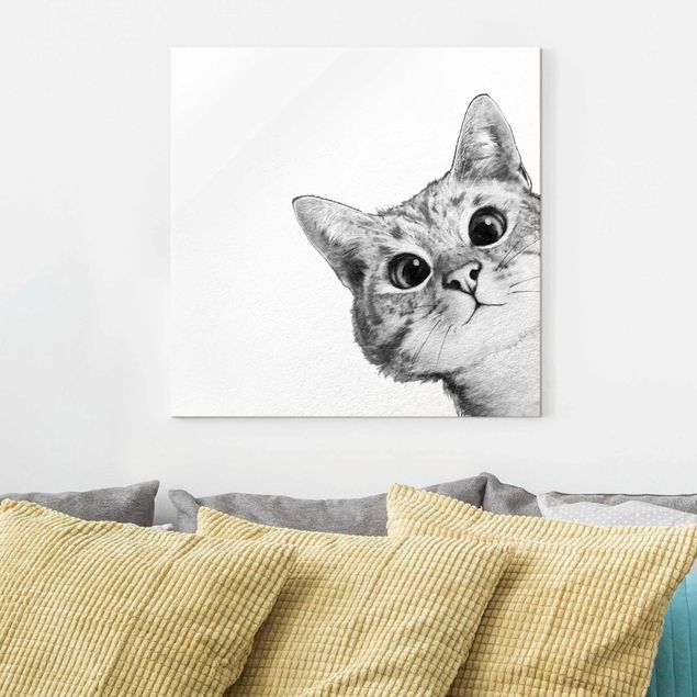 Obrazy zwierzęta Ilustracja kota Rysunek czarno-biały