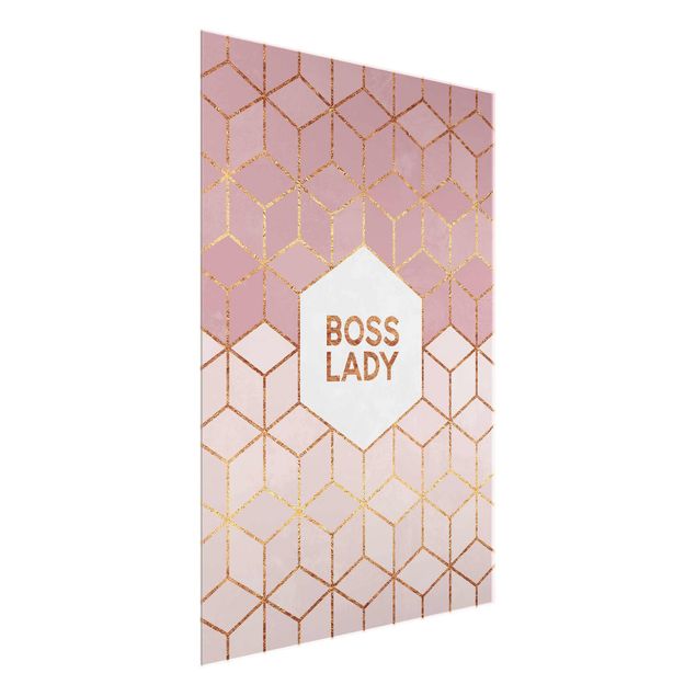 Obrazy na szkle powiedzenia Boss Lady Hexagons Pink