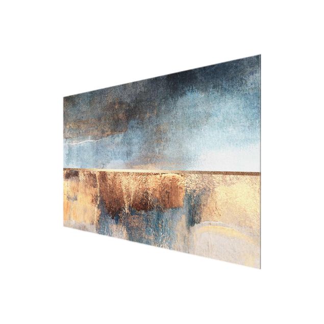 Obrazy abstrakcja Abstrakcyjny brzeg jeziora w kolorze złotym