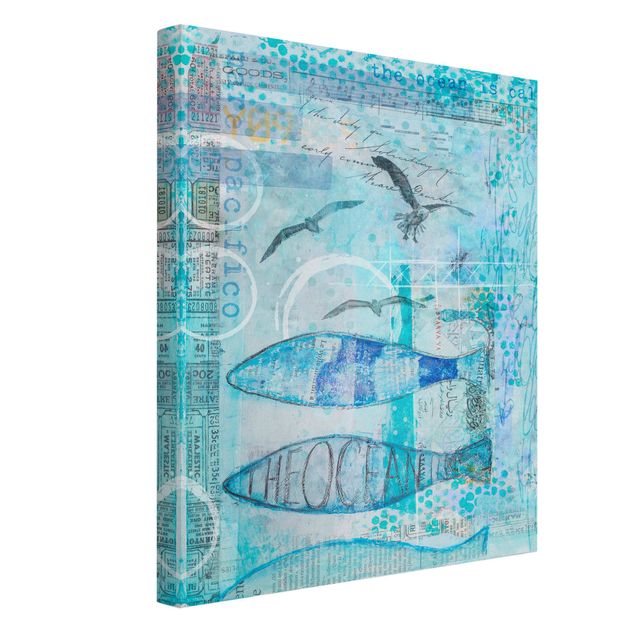 Obrazy zwierzęta Kolorowy kolaż - Niebieskie rybki