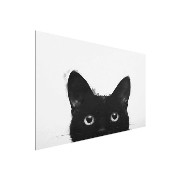 Obrazy na szkle artyści Ilustracja czarnego kota na białym obrazie