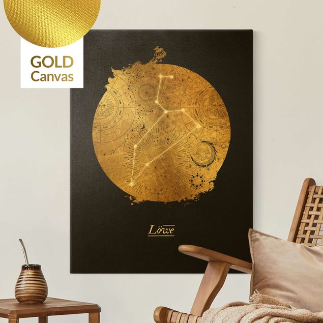 Obraz lwa na płótnie Znak zodiaku Lew Szare złoto