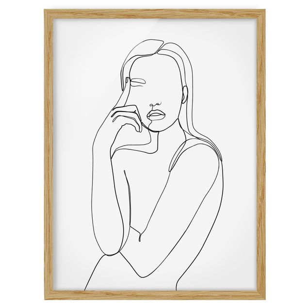 Obrazy w ramie do łazienki Line Art Kobieta zamyślona czarno-biały