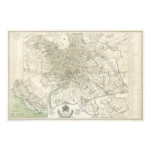 Obrazy na szkle mapy Mapa miasta w stylu vintage Rzym antyk