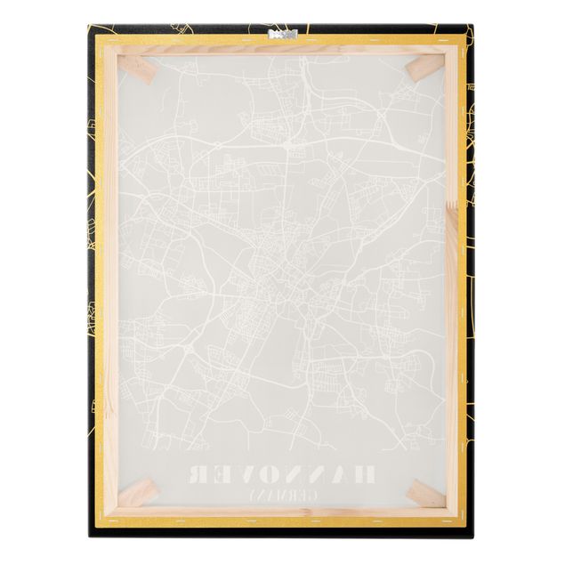 Złoty obraz na płótnie - Mapa miasta Hanower - Klasyczna czerń