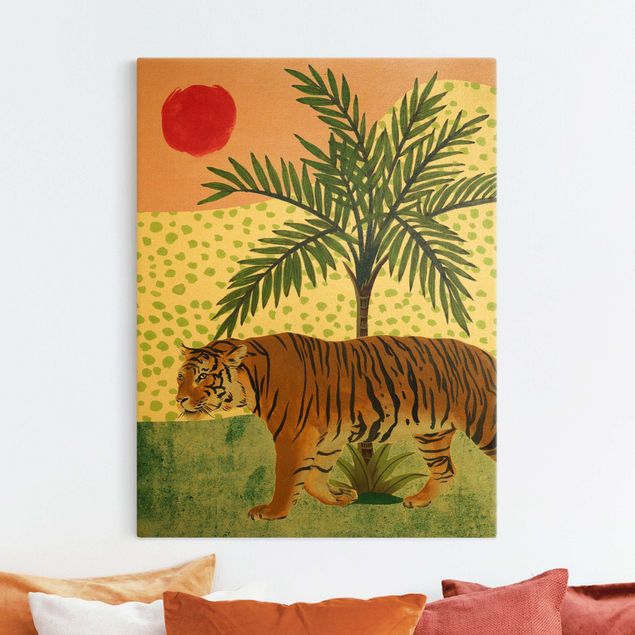 Nowoczesne obrazy do salonu Chodzący tygrys o poranku Czerwony