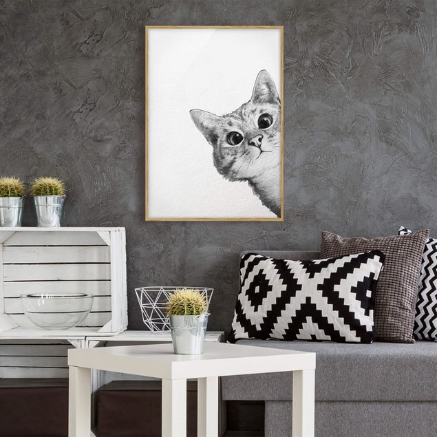 Obrazy w ramie do korytarzu Ilustracja kota Rysunek czarno-biały