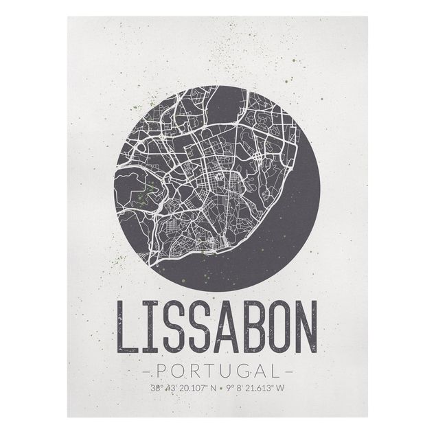 Czarno białe obrazy Mapa miasta Lizbona - Retro