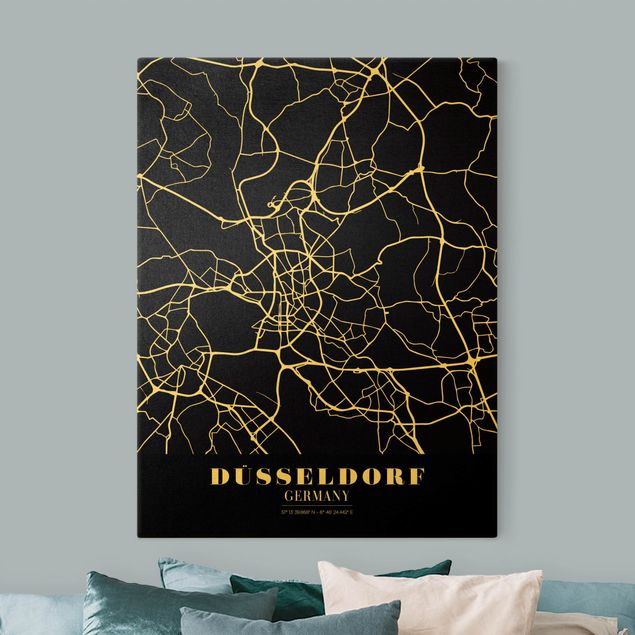 Obrazy z napisami Mapa miasta Düsseldorf - Klasyczna czerń