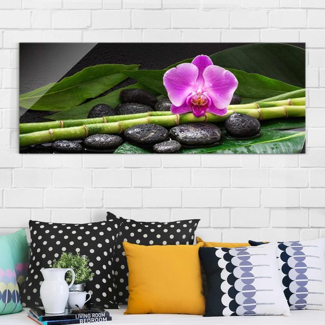 Obrazy orchidea Zielony bambus z kwiatem orchidei