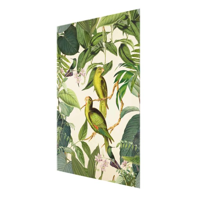 Obrazy vintage Kolaże w stylu vintage - Papugi w dżungli