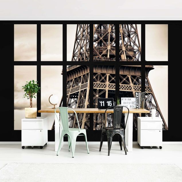 Tapety Paryż Okno Wieża Eiffla Paryż