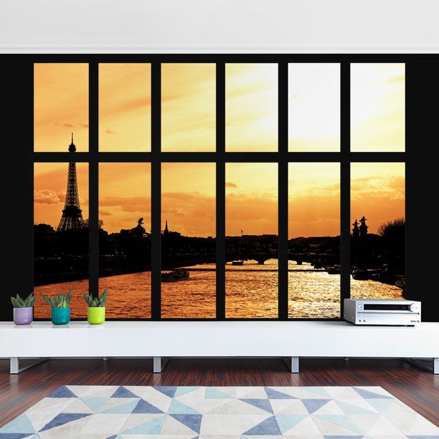 Tapeta ścienna Okno Wieża Eiffla Paryż wschód słońca