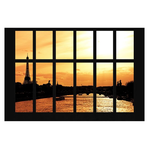 Fototapeta - Okno Wieża Eiffla Paryż wschód słońca