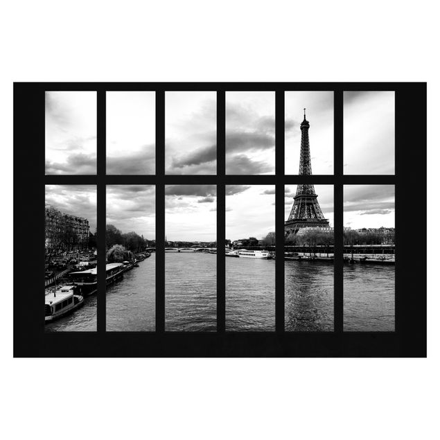 Fototapeta - Okno Wieża Eiffla Sekwana Paryż