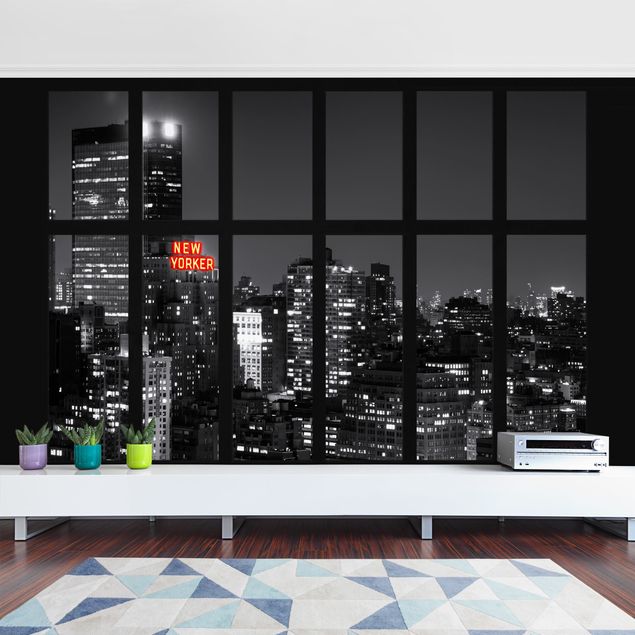 Tapety Okno Nowy Jork Nocna panorama