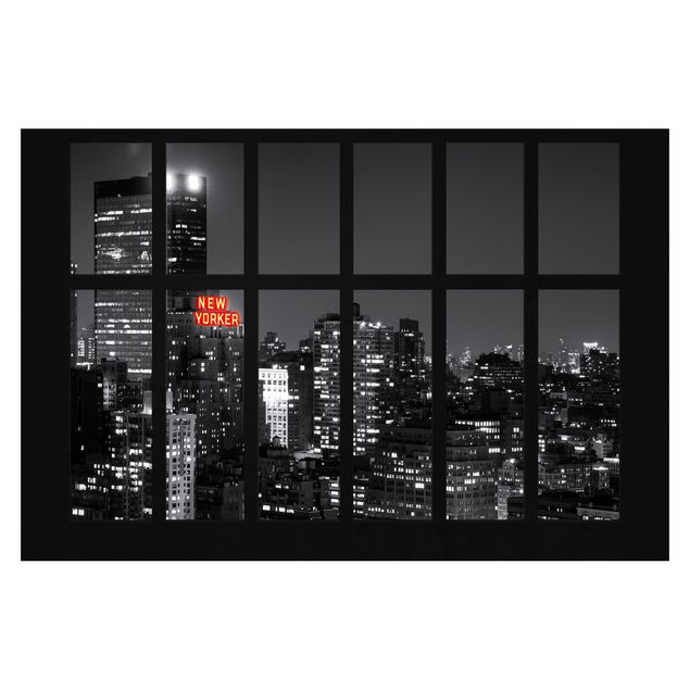 Fototapeta - Okno Nowy Jork Nocna panorama