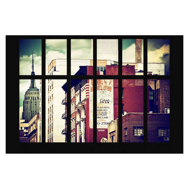 Fototapeta - Widok z okna na budynek w Nowym Jorku Vintage