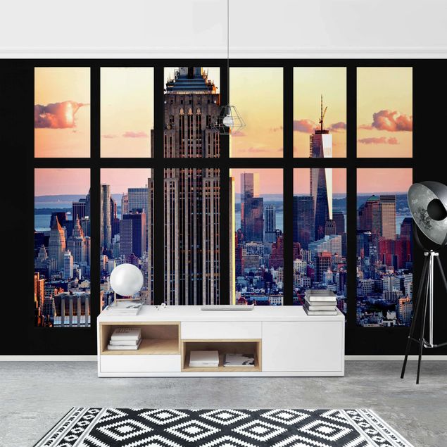 Dekoracja do kuchni Widok z okna na Empire State Building Zachód słońca