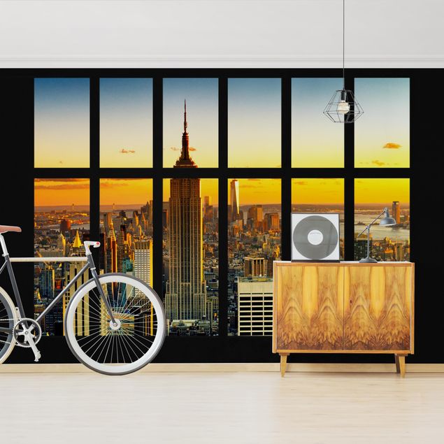 Dekoracja do kuchni Widok z okna na Manhattan Skyline Zachód słońca