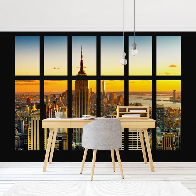 Tapety 3d Widok z okna na Manhattan Skyline Zachód słońca