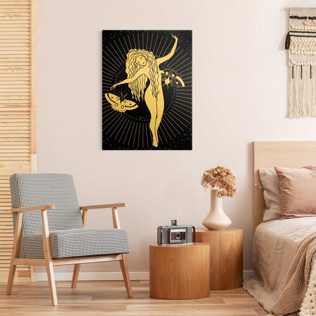 Złoty obraz na płótnie - Ilustracja Tancerz gwiaździsty i ćma