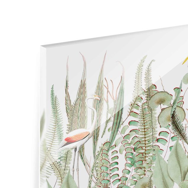 Zielony obraz Flaming i bocian z roślinami