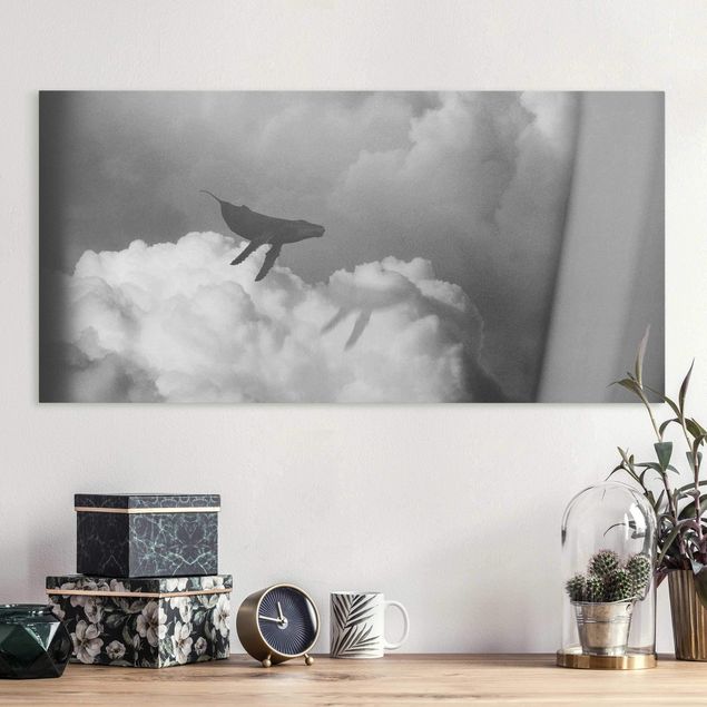 Nowoczesne obrazy do salonu Latający wieloryb w chmurach