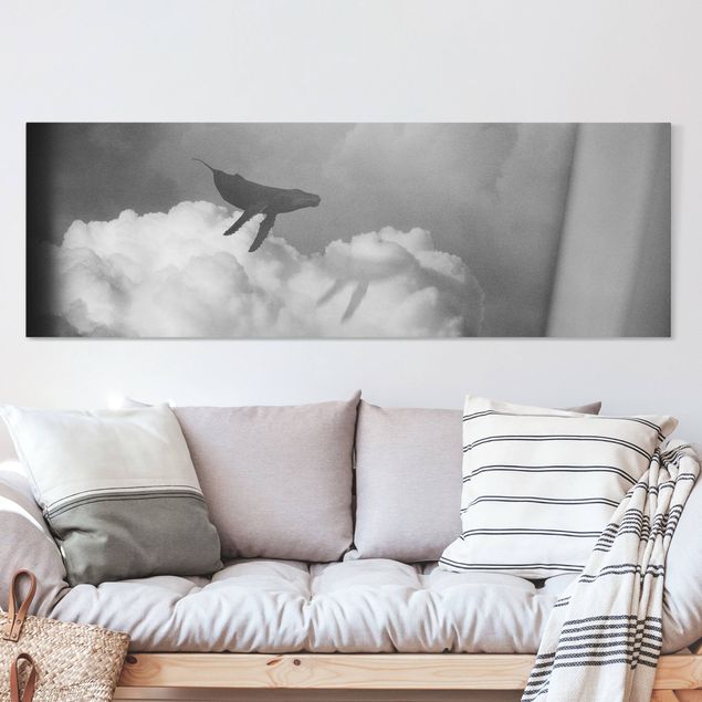 Nowoczesne obrazy do salonu Latający wieloryb w chmurach