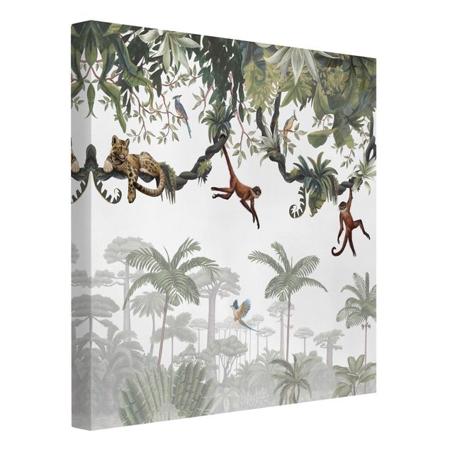 Obrazy nowoczesne Figlarne małpki w tropikalnych koronach
