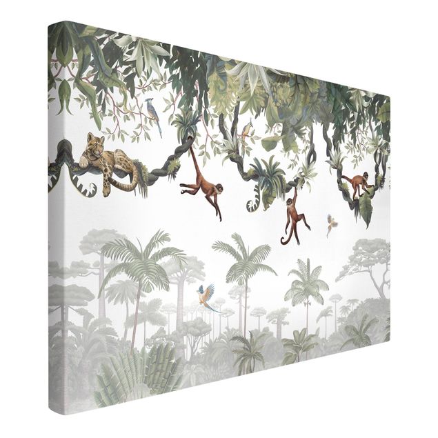 Obrazy nowoczesny Figlarne małpki w tropikalnych koronach