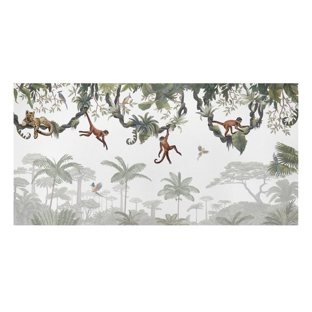 Obraz drzewo Figlarne małpki w tropikalnych koronach