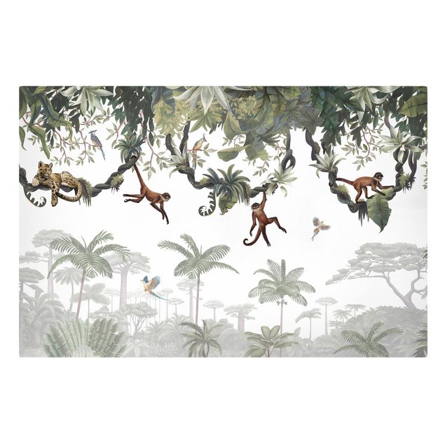 Drzewo obraz Figlarne małpki w tropikalnych koronach