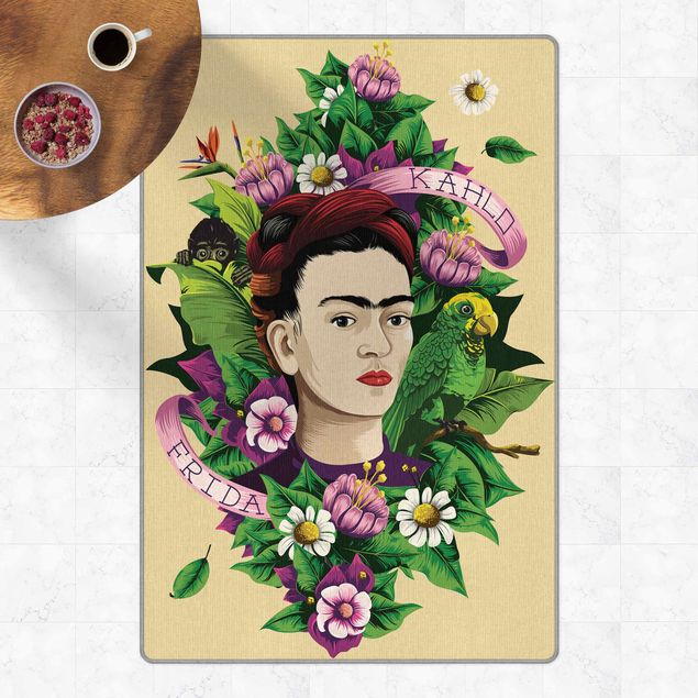 dywany w kwiaty Frida Kahlo - Frida, Monkey and Parrot