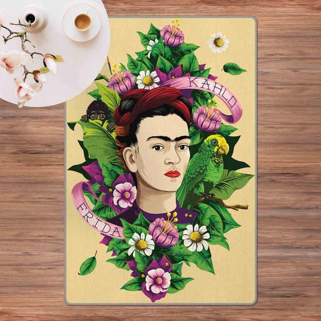 biały dywan Frida Kahlo - Frida, Monkey and Parrot
