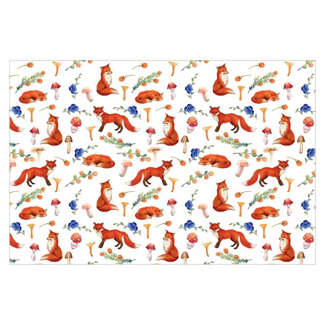 Tapeta - Ilustracja przedstawiająca lisa z grzybami