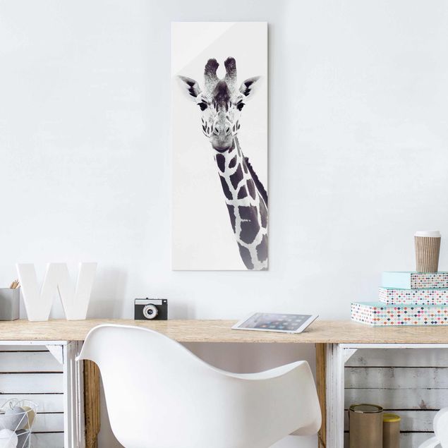 Obrazy do salonu Portret żyrafy w czerni i bieli