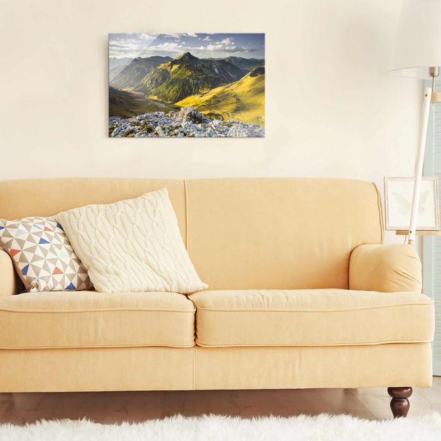 Obrazy na szkle kwadrat Góry i dolina w Alpach Lechtalskich w Tyrolu