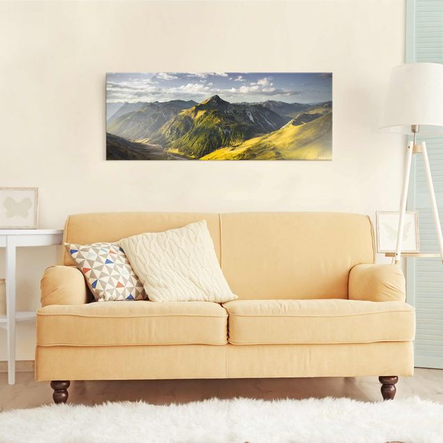 Obrazy na szkle panorama Góry i dolina w Alpach Lechtalskich w Tyrolu