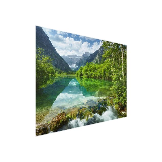 Obrazy na szkle krajobraz Jezioro górskie z odbiciem