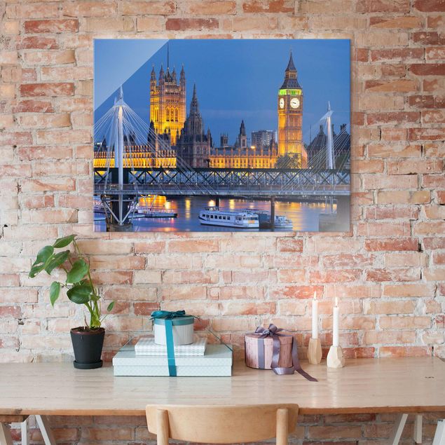 Obrazy na szkle Londyn Big Ben i Pałac Westminsterski w Londynie nocą