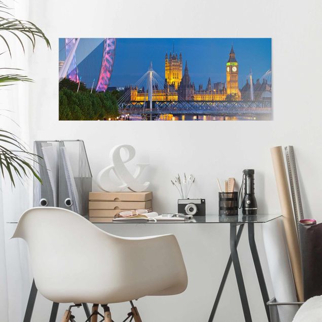 Obrazy na szkle Londyn Big Ben i Pałac Westminsterski w Londynie nocą