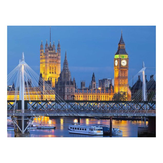 Obrazy na szkle poziomy Big Ben i Pałac Westminsterski w Londynie nocą