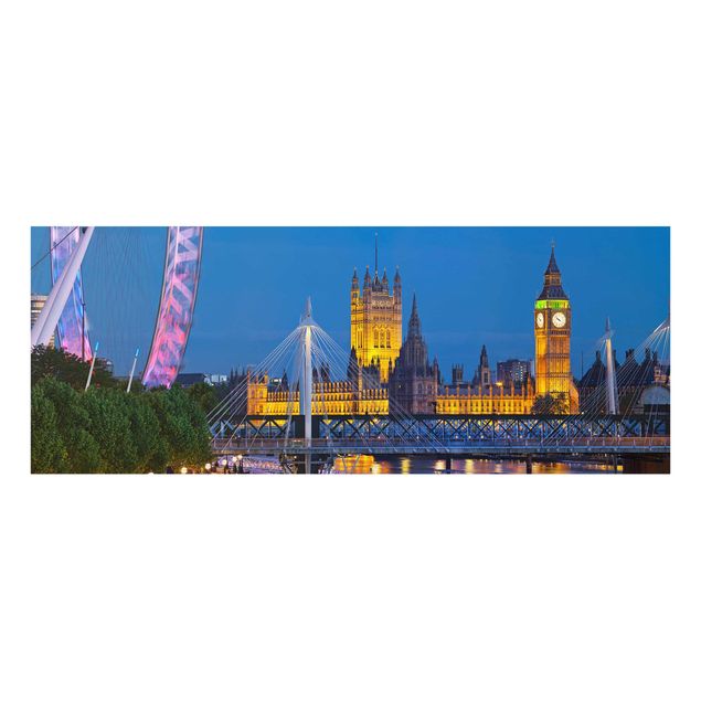 Obrazy na szkle panorama Big Ben i Pałac Westminsterski w Londynie nocą