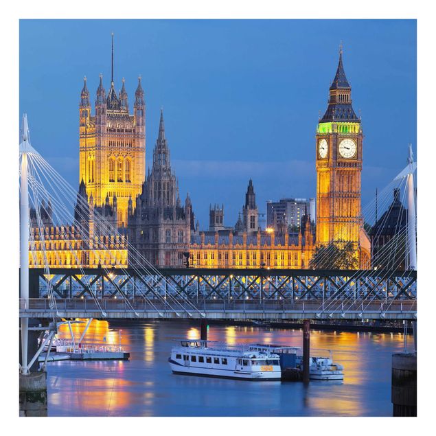 Obrazy na szkle kwadrat Big Ben i Pałac Westminsterski w Londynie nocą