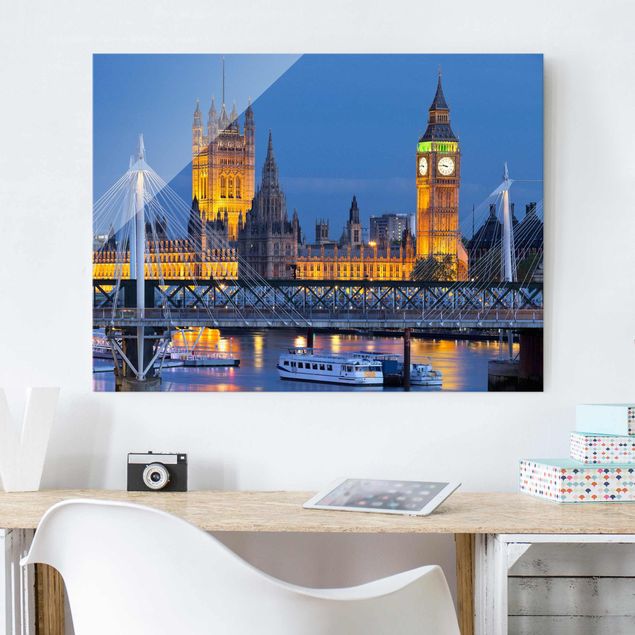 Obrazy na szkle architektura i horyzont Big Ben i Pałac Westminsterski w Londynie nocą