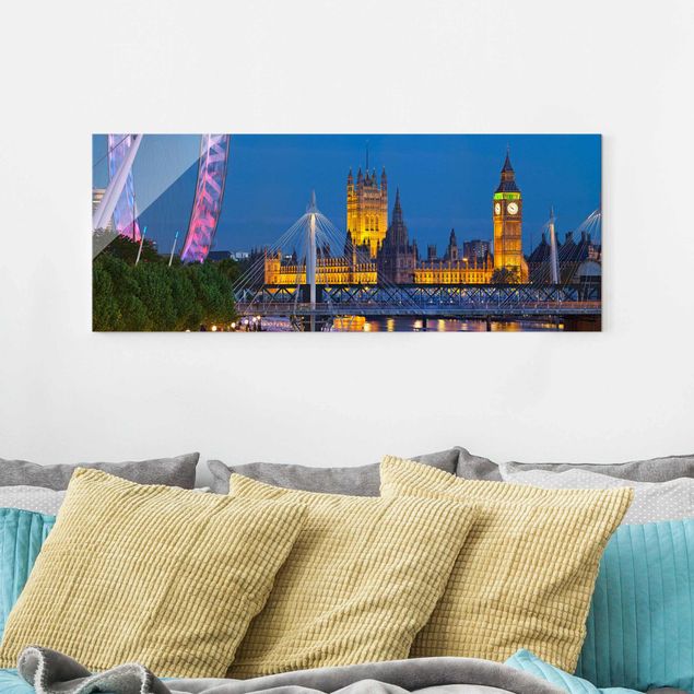 Obrazy na szkle architektura i horyzont Big Ben i Pałac Westminsterski w Londynie nocą